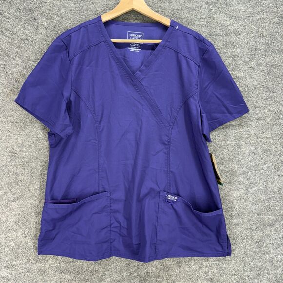New Cherokee Scrub Top Women XL Blue V-Neck Short Sleeve Pockets Stretch Work - Picture 1 of 8